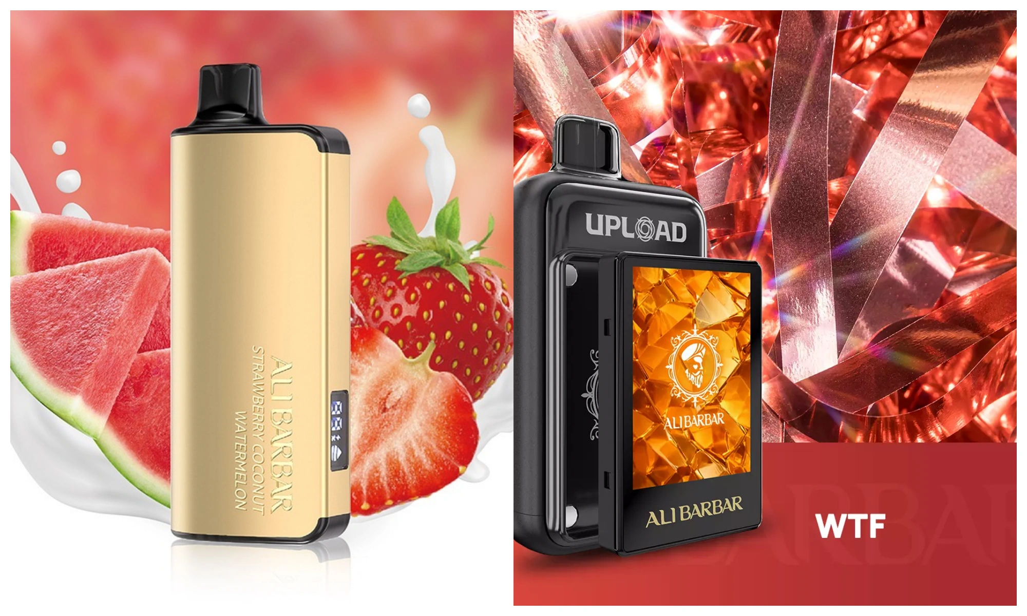 Side-by-side comparison concept for Alibarbar 9000 and 25000 puff vapes.