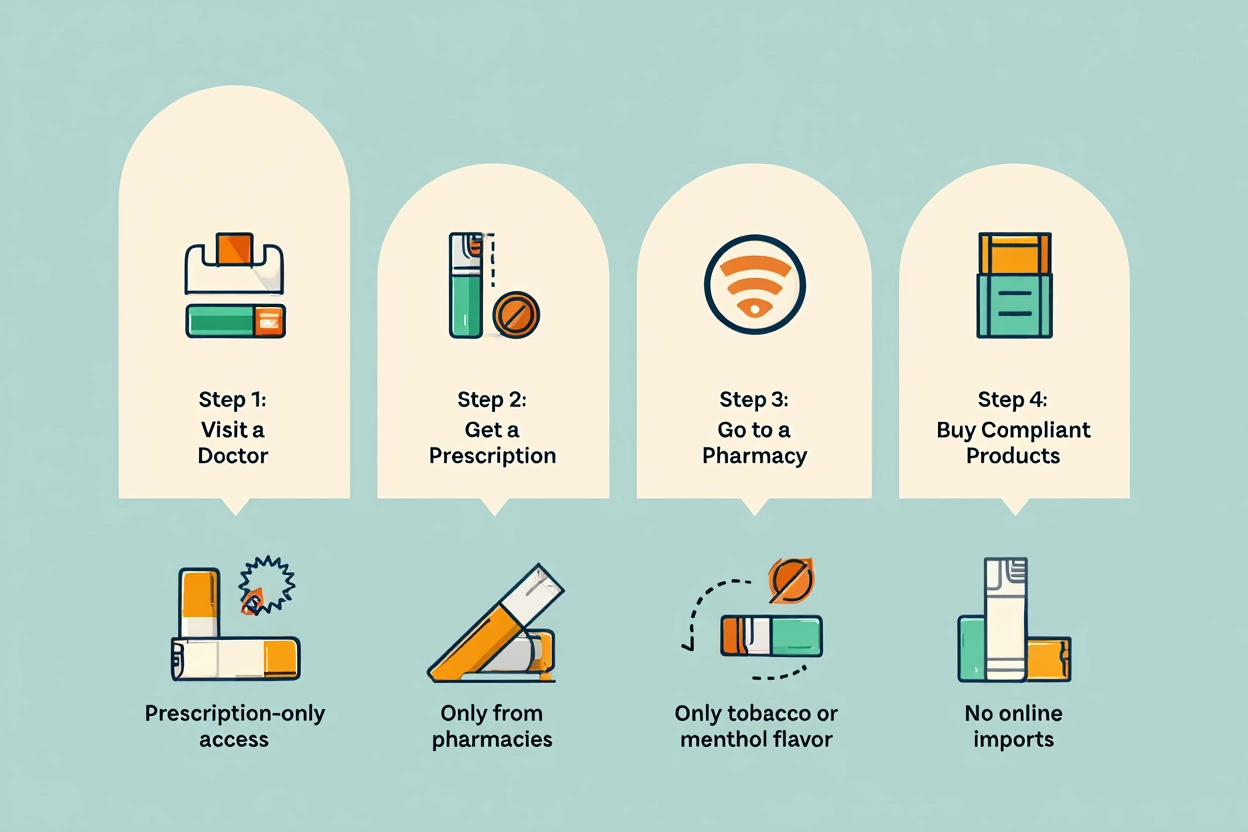 A flowchart explaining the vaping laws in Australia for 2025, showing the prescription pathway.